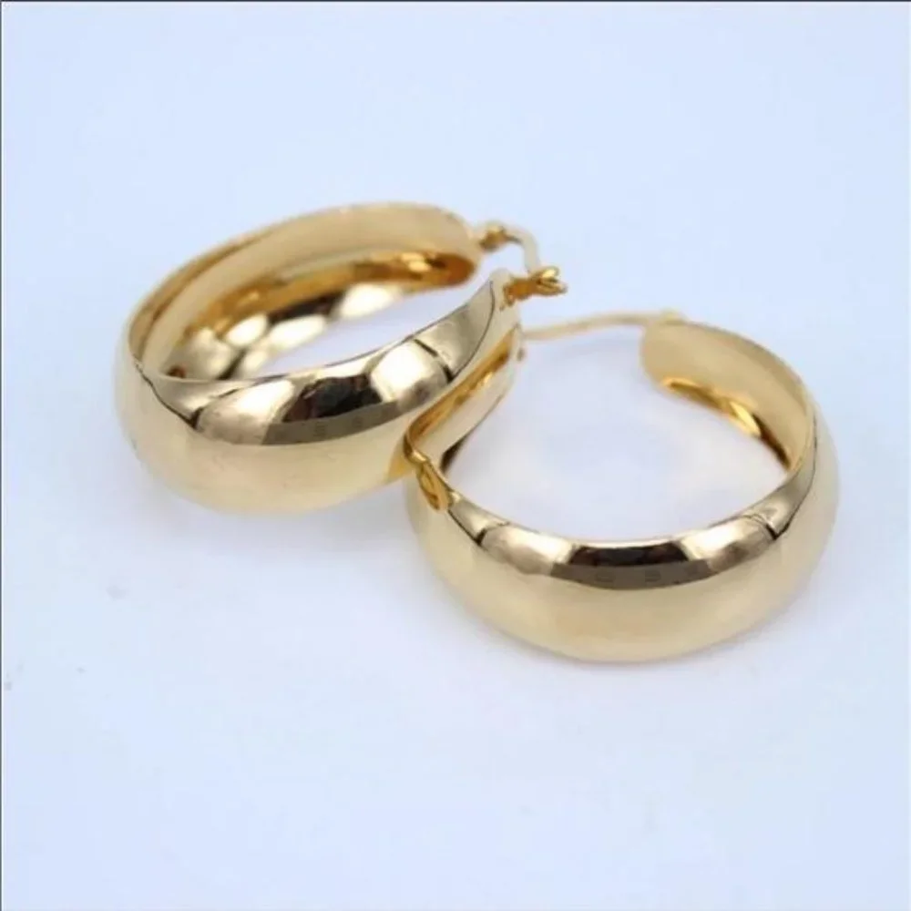 NEW 18K Yellow Gold 2” Round Chunky Hoop Earrings - Picture 4 of 5